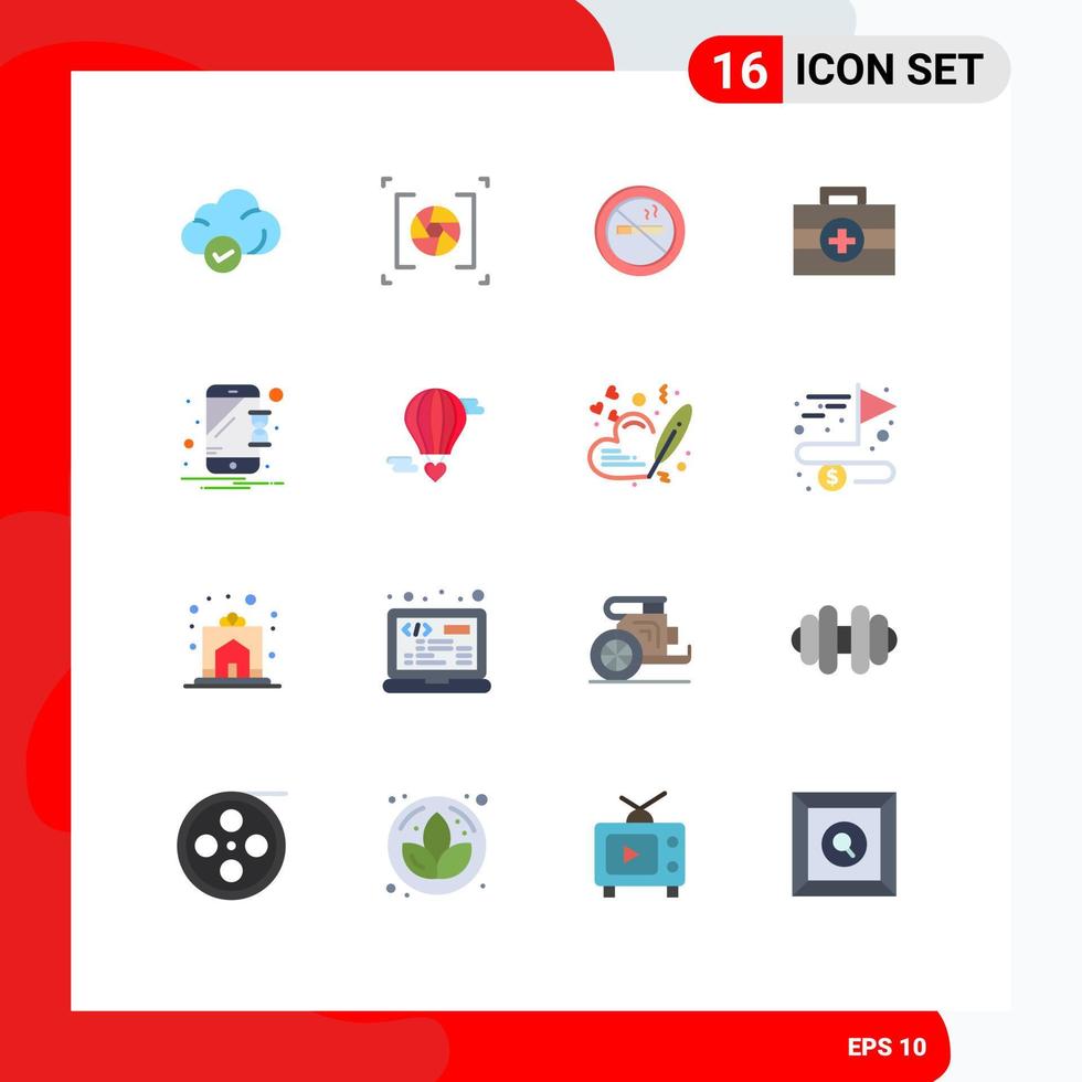 User Interface Pack of 16 Basic Flat Colors of mobile device nosmoking medical hospital Editable Pack of Creative Vector Design Elements