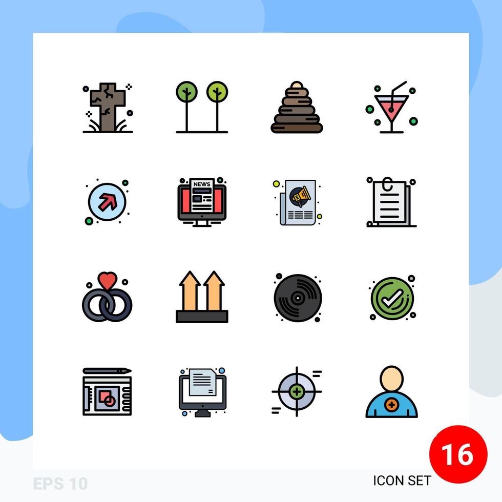 16 Flat Color Filled Line concept for Websites Mobile and Apps right up arrows plant arrow drink Editable Creative Vector Design Elements