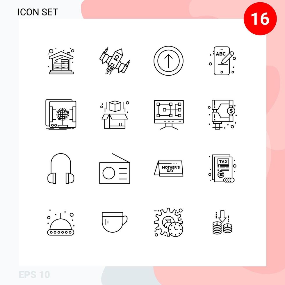 Set of 16 Vector Outlines on Grid for scan dimensional alien phone mobile Editable Vector Design Elements