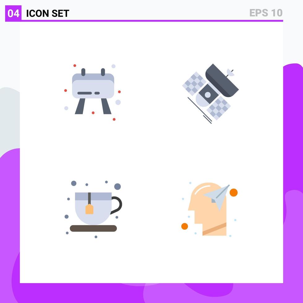 Group of 4 Modern Flat Icons Set for board tea broadcast satellite head Editable Vector Design Elements