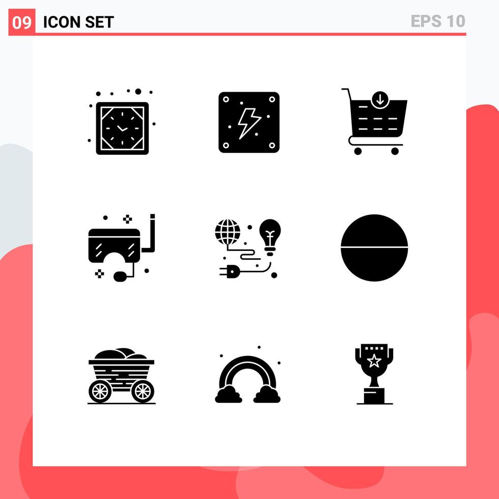 9 User Interface Solid Glyph Pack of modern Signs and Symbols of light protection checkout snorkel ocean Editable Vector Design Elements