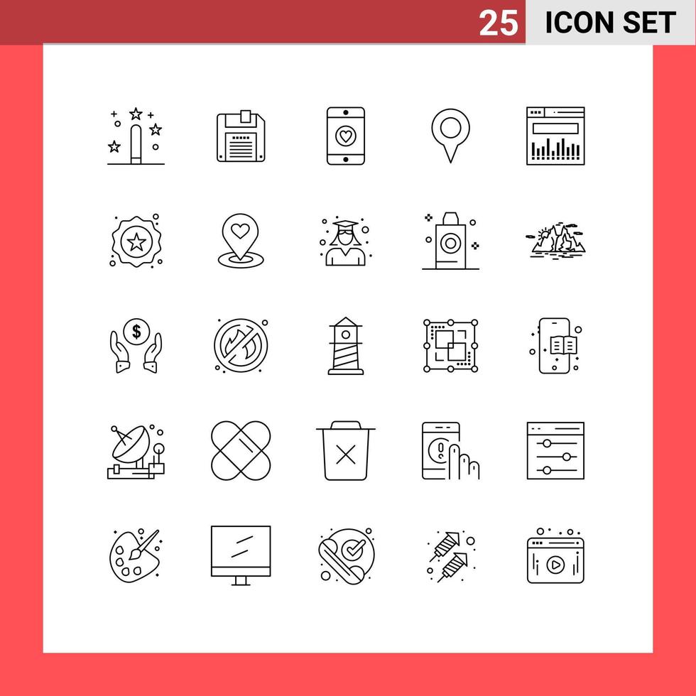 Pictogram Set of 25 Simple Lines of web analytics mobile pin location Editable Vector Design Elements