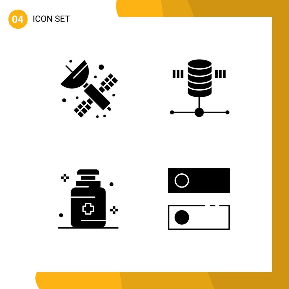 Group of 4 Modern Solid Glyphs Set for space hospital science server medicine Editable Vector Design Elements