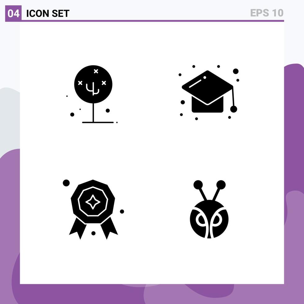 User Interface Pack of 4 Basic Solid Glyphs of blooming award lotus flower education prize Editable Vector Design Elements