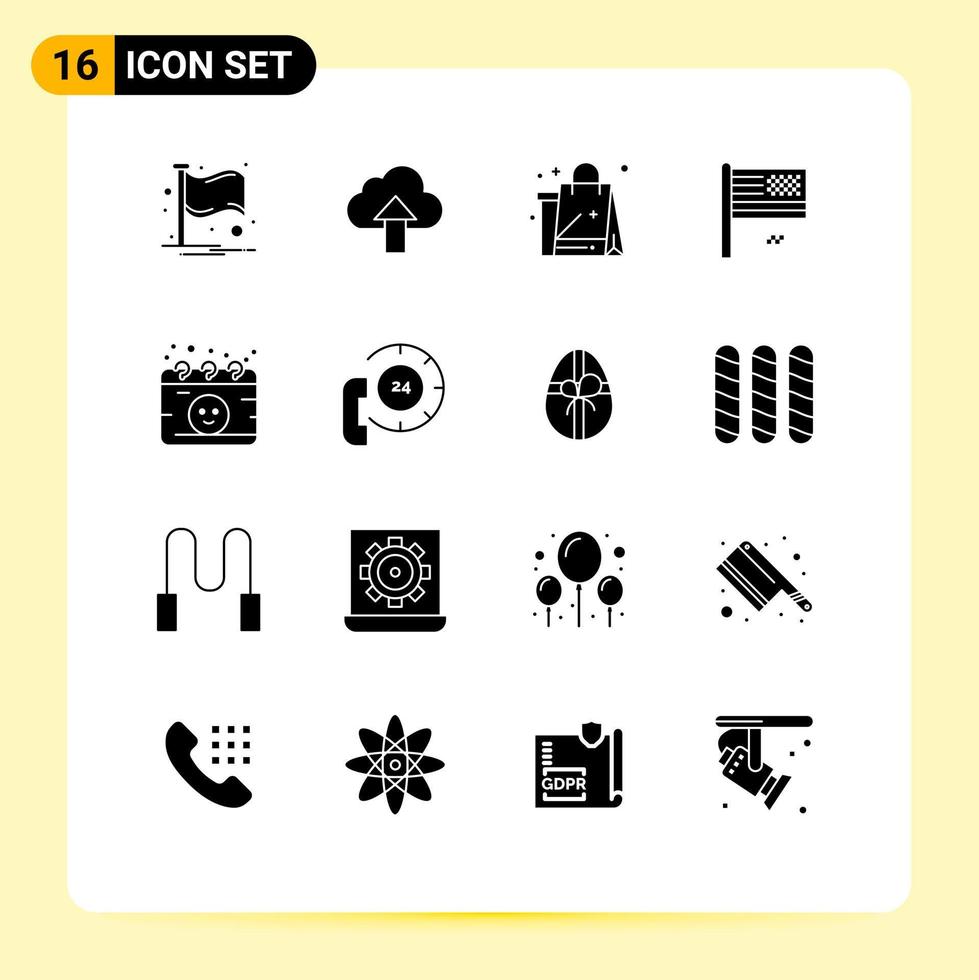 User Interface Pack of 16 Basic Solid Glyphs of flag decline shopping collapse eid Editable Vector Design Elements