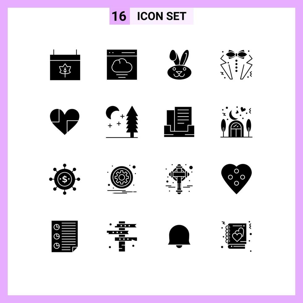 Stock Vector Icon Pack of 16 Line Signs and Symbols for love tie bynny suit heart Editable Vector Design Elements