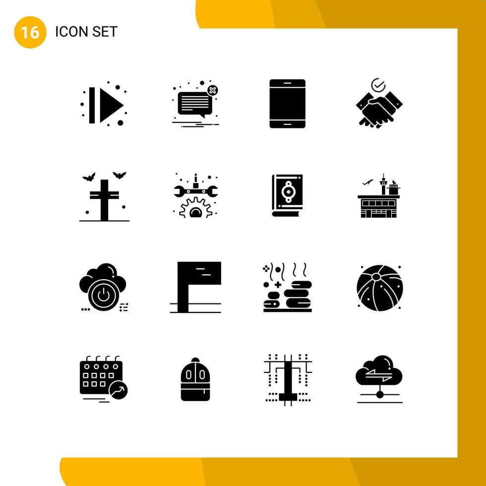 Universal Icon Symbols Group of 16 Modern Solid Glyphs of bats themes not job hardware Editable Vector Design Elements