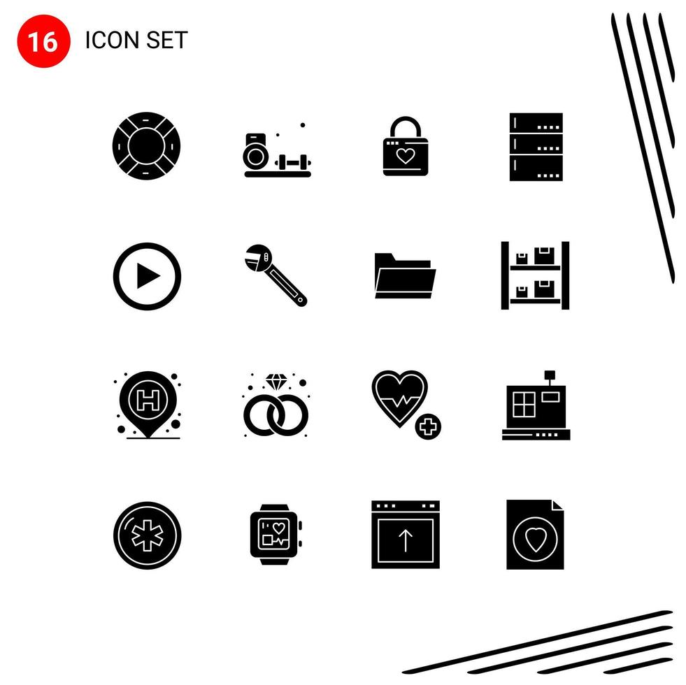 16 Creative Icons Modern Signs and Symbols of video devices lock data heart lock Editable Vector Design Elements