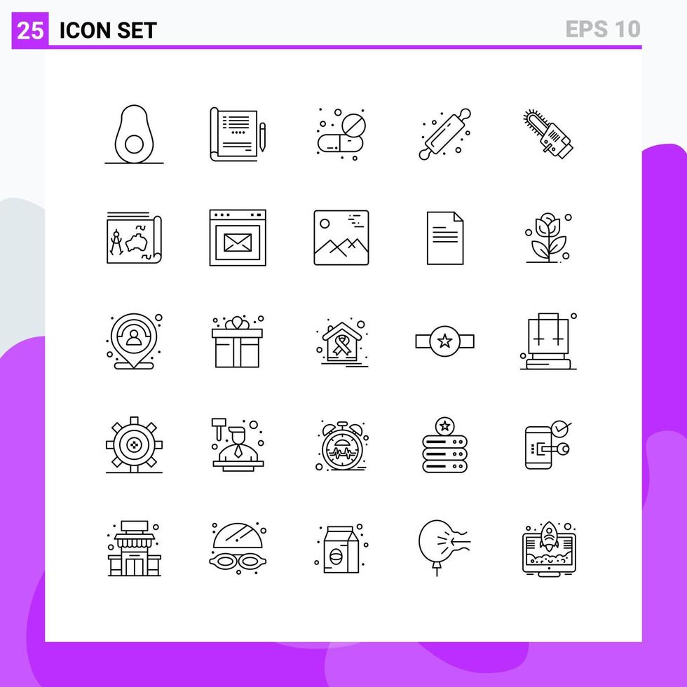 Set of 25 Vector Lines on Grid for circular bread rolling pin drugs bread roller bakery Editable Vector Design Elements