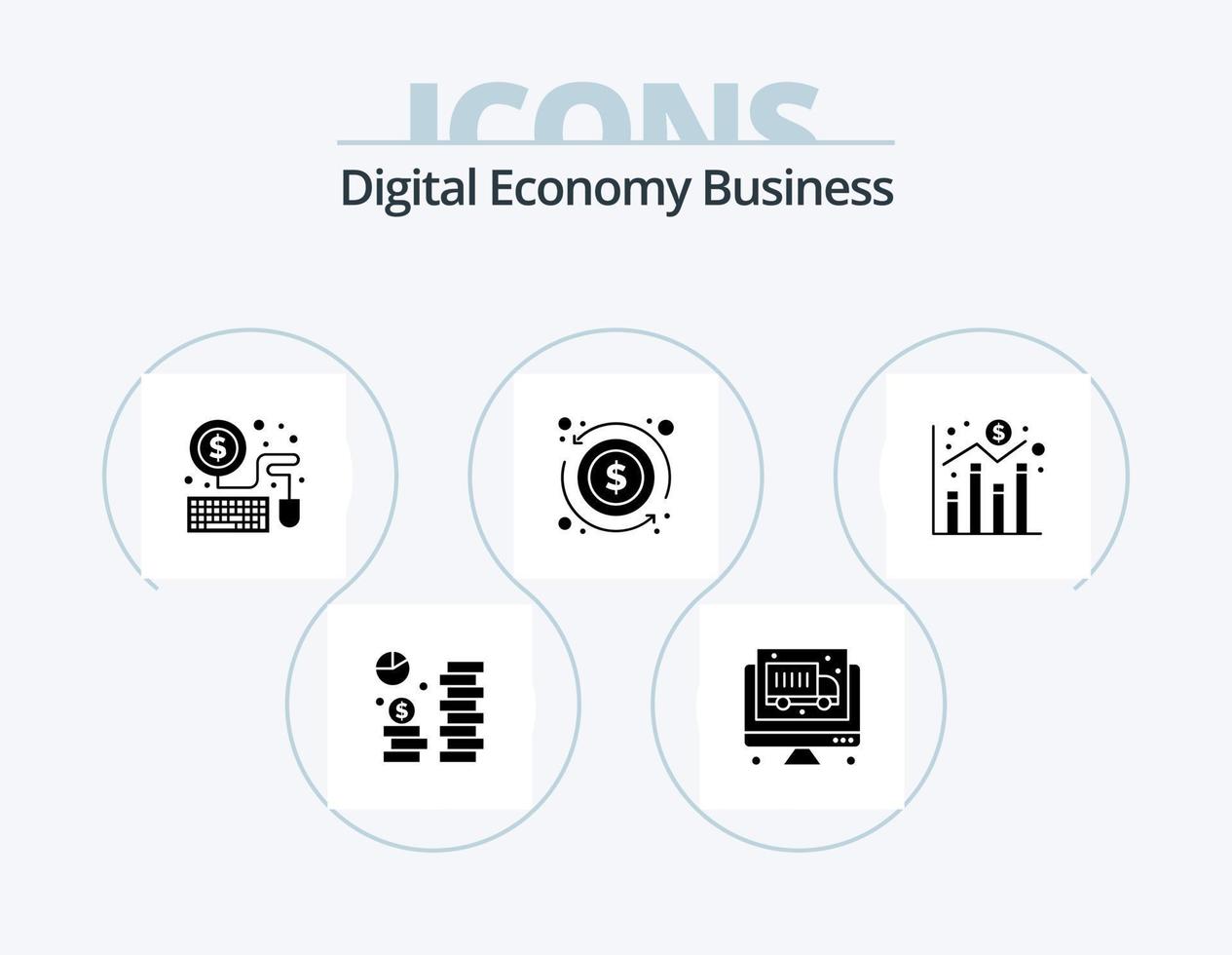 digital economía negocio glifo icono paquete 5 5 icono diseño. grafico. digital. ratón. dinero. dólar vector