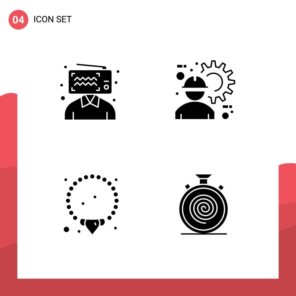Set of 4 Commercial Solid Glyphs pack for blogger bracelet influencer engineer mala Editable Vector Design Elements