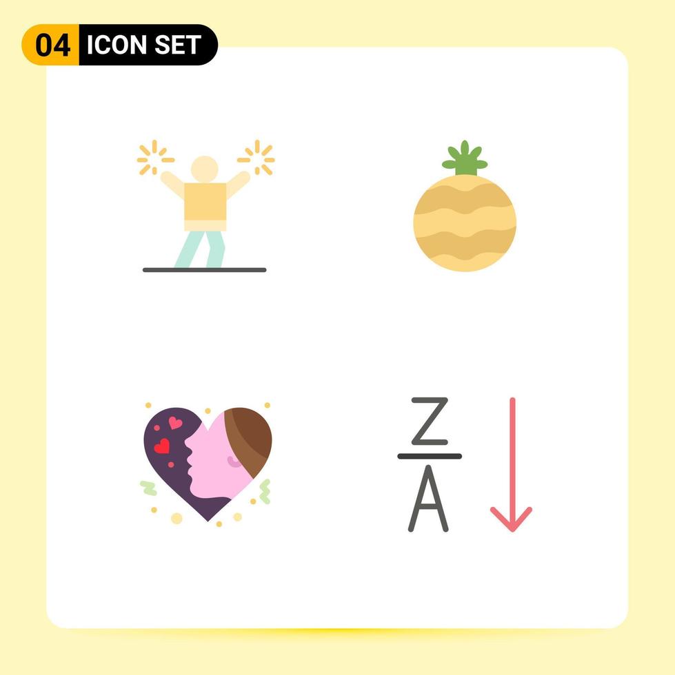 Pack of 4 creative Flat Icons of cheerleader hearts fan emojis alphabetical Editable Vector Design Elements