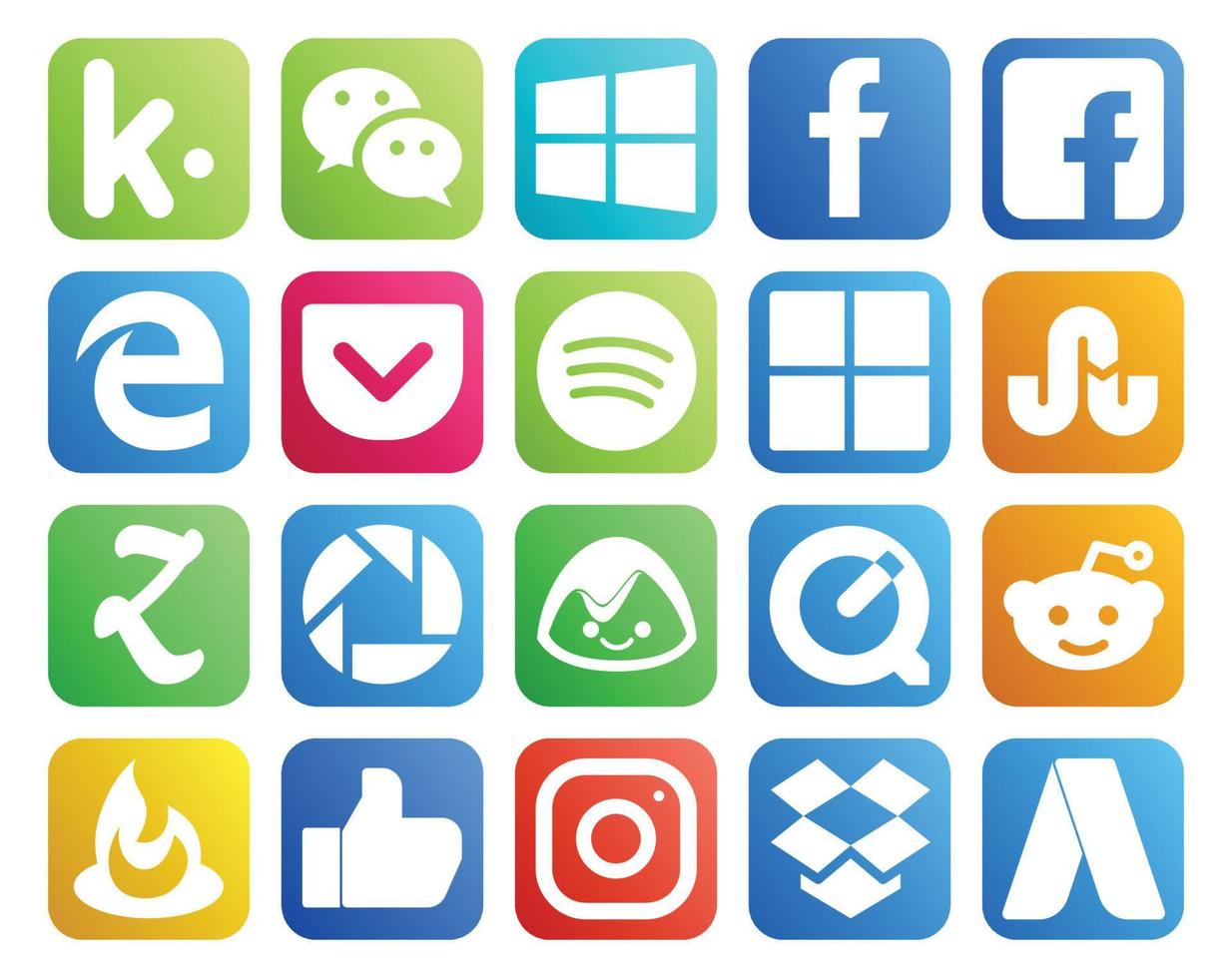 20 social medios de comunicación icono paquete incluso instagram quemador de alimentación microsoft reddit campamento base vector