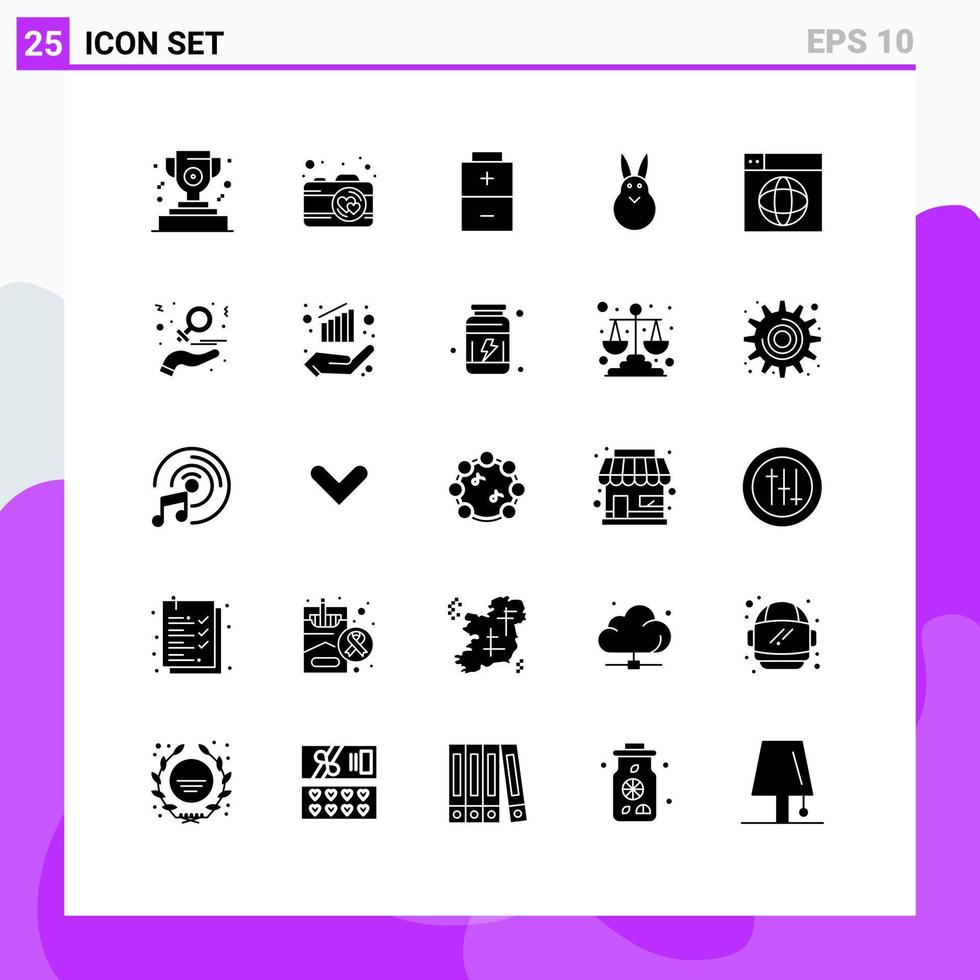 Set of 25 Modern UI Icons Symbols Signs for world internet electric design rabbit Editable Vector Design Elements