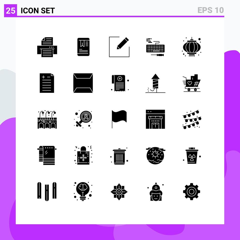 25 Universal Solid Glyphs Set for Web and Mobile Applications comparison lamp write holidays repair Editable Vector Design Elements