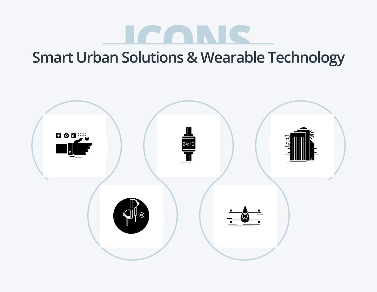 Smart Urban Solutions And Wearable Technology Glyph Icon Pack 5 Icon Design. watch. smart watch. safety. pulse. fitness vector