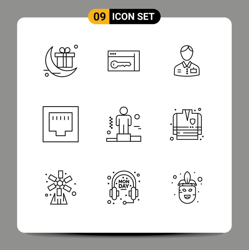 Pack of 9 Modern Outlines Signs and Symbols for Web Print Media such as competitive port bellboy ethernet service Editable Vector Design Elements