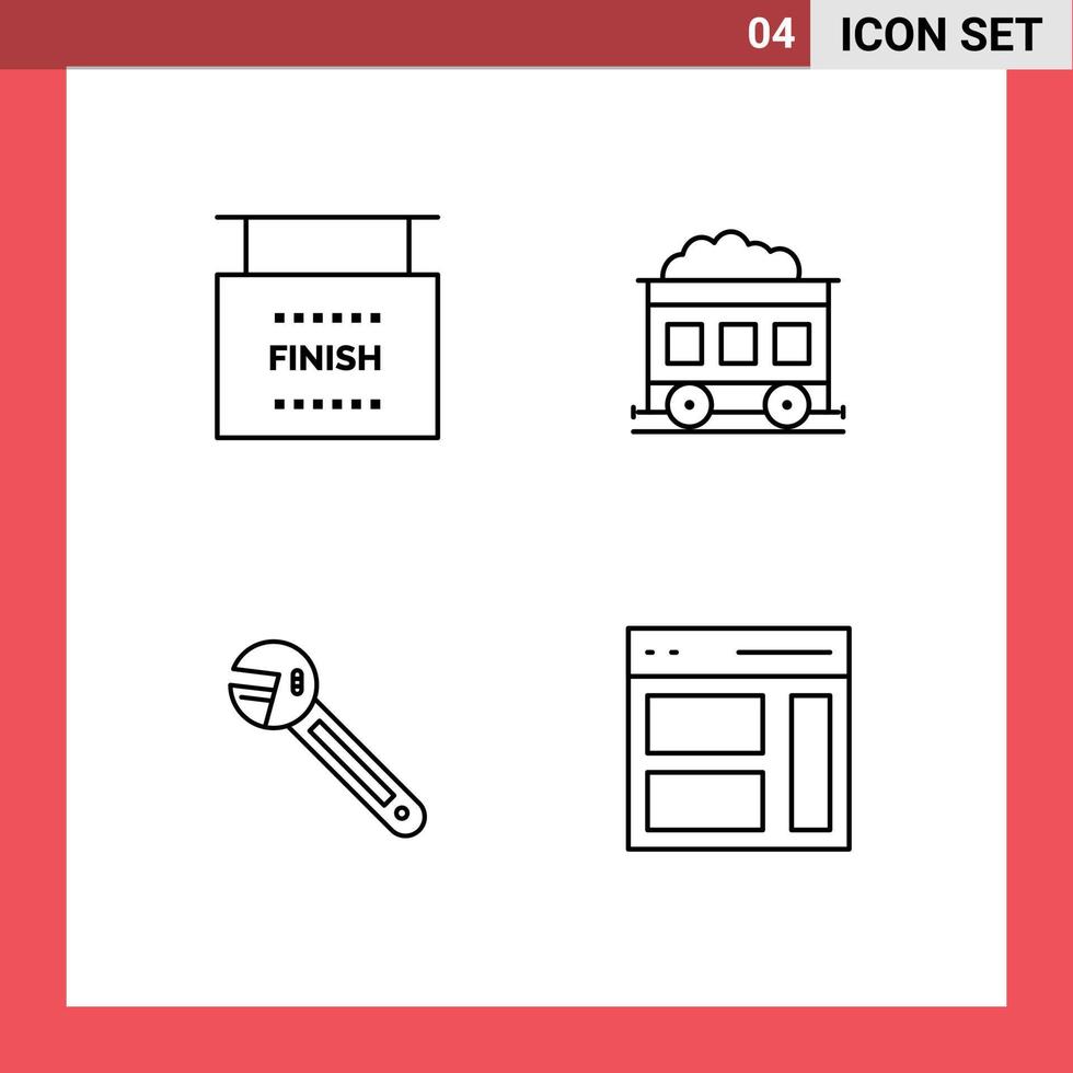 Editable Vector Line Pack of 4 Simple Filledline Flat Colors of end tool sports transport tool Editable Vector Design Elements