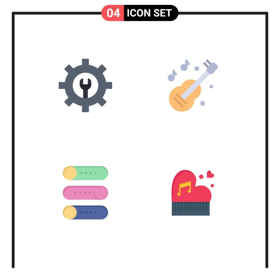 4 User Interface Flat Icon Pack of modern Signs and Symbols of gear switch guitar music classic Editable Vector Design Elements