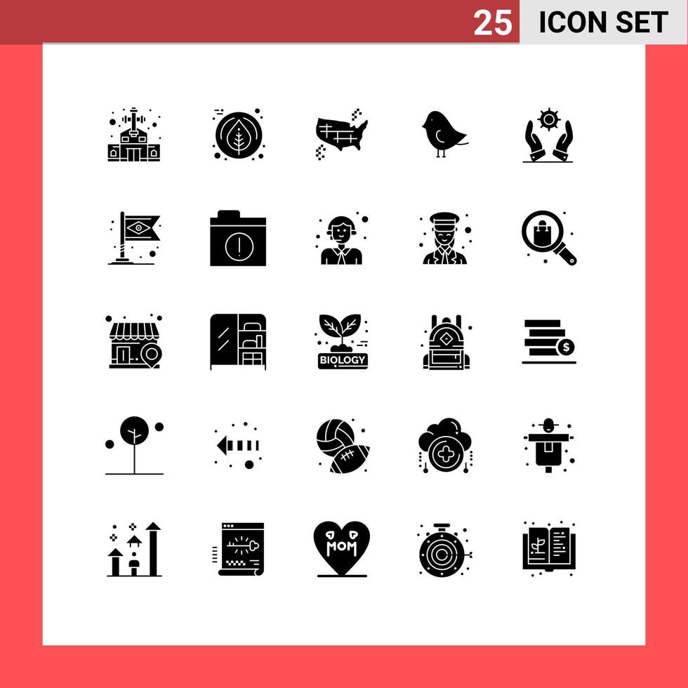 Solid Glyph Pack of 25 Universal Symbols of modern business map nature bird Editable Vector Design Elements