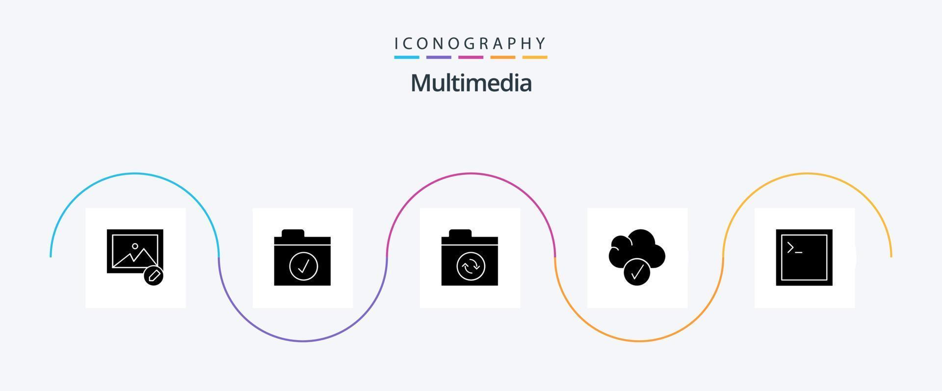 Multimedia Glyph 5 Icon Pack Including . sync. terminal. code vector