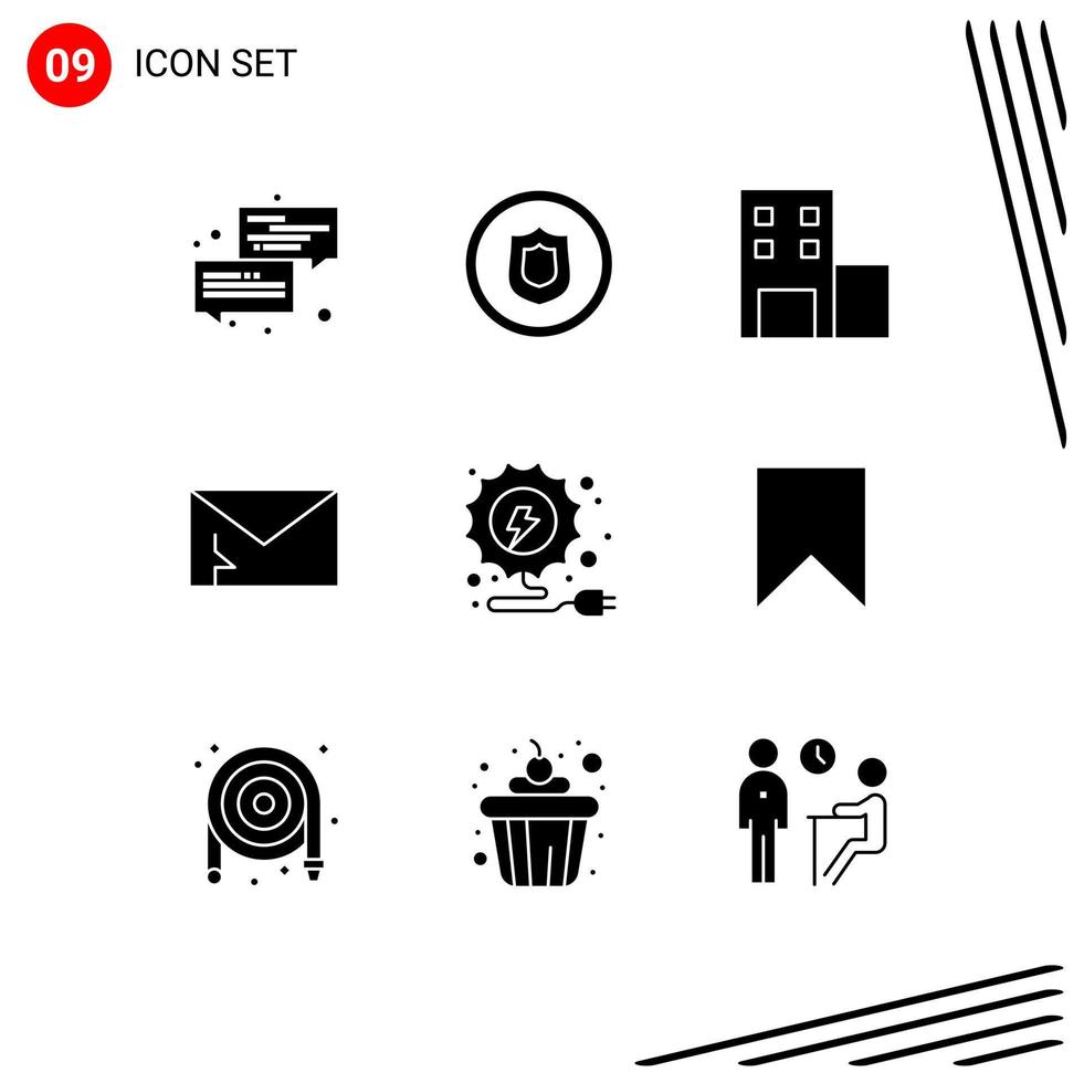 9 Creative Icons Modern Signs and Symbols of electricity security shield mail alert Editable Vector Design Elements