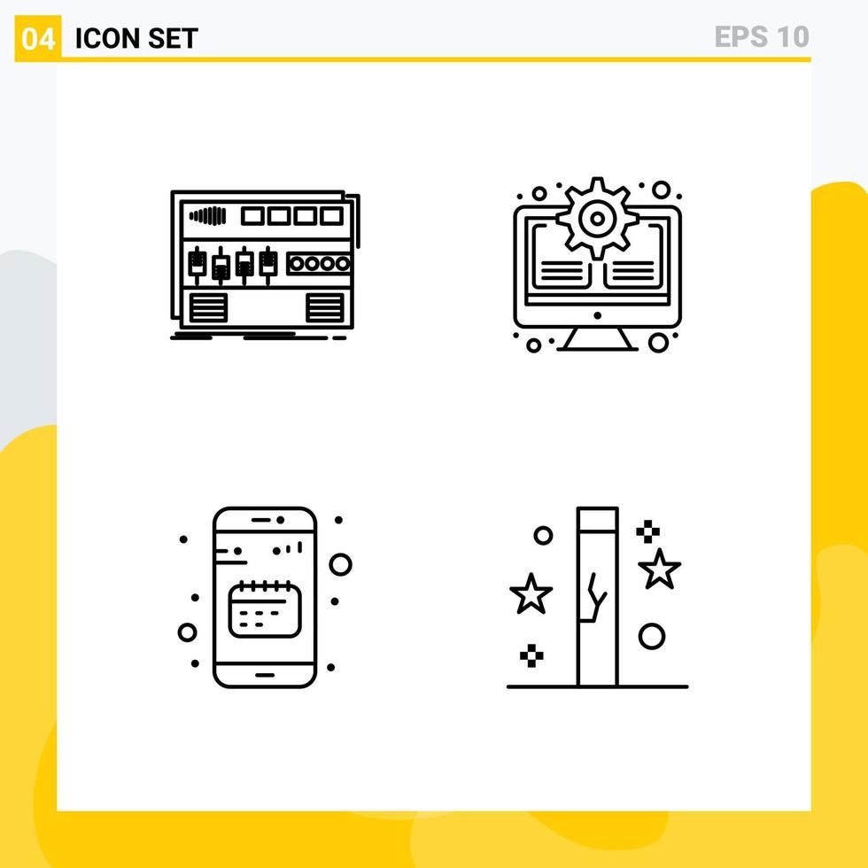 Group of 4 Modern Filledline Flat Colors Set for audio agenda rackmount monitor calendar Editable Vector Design Elements