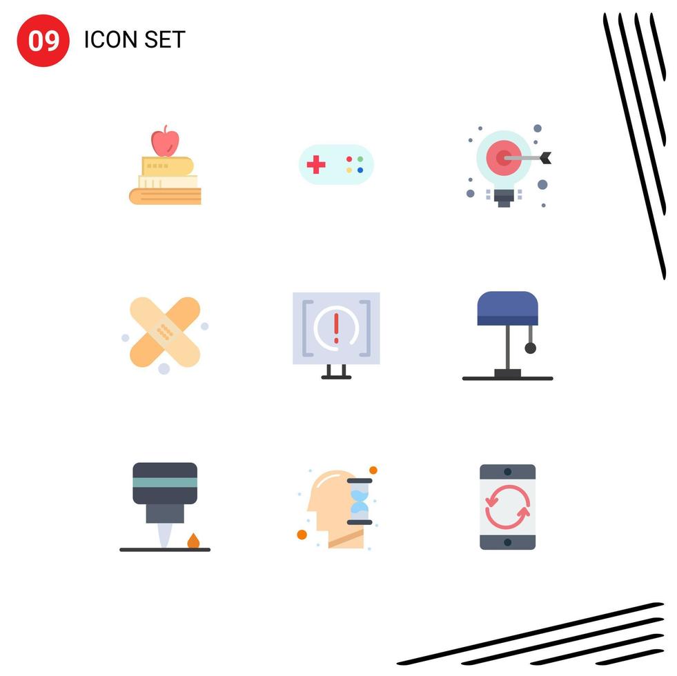 9 Universal Flat Color Signs Symbols of help contact bulb plaster bandage Editable Vector Design Elements