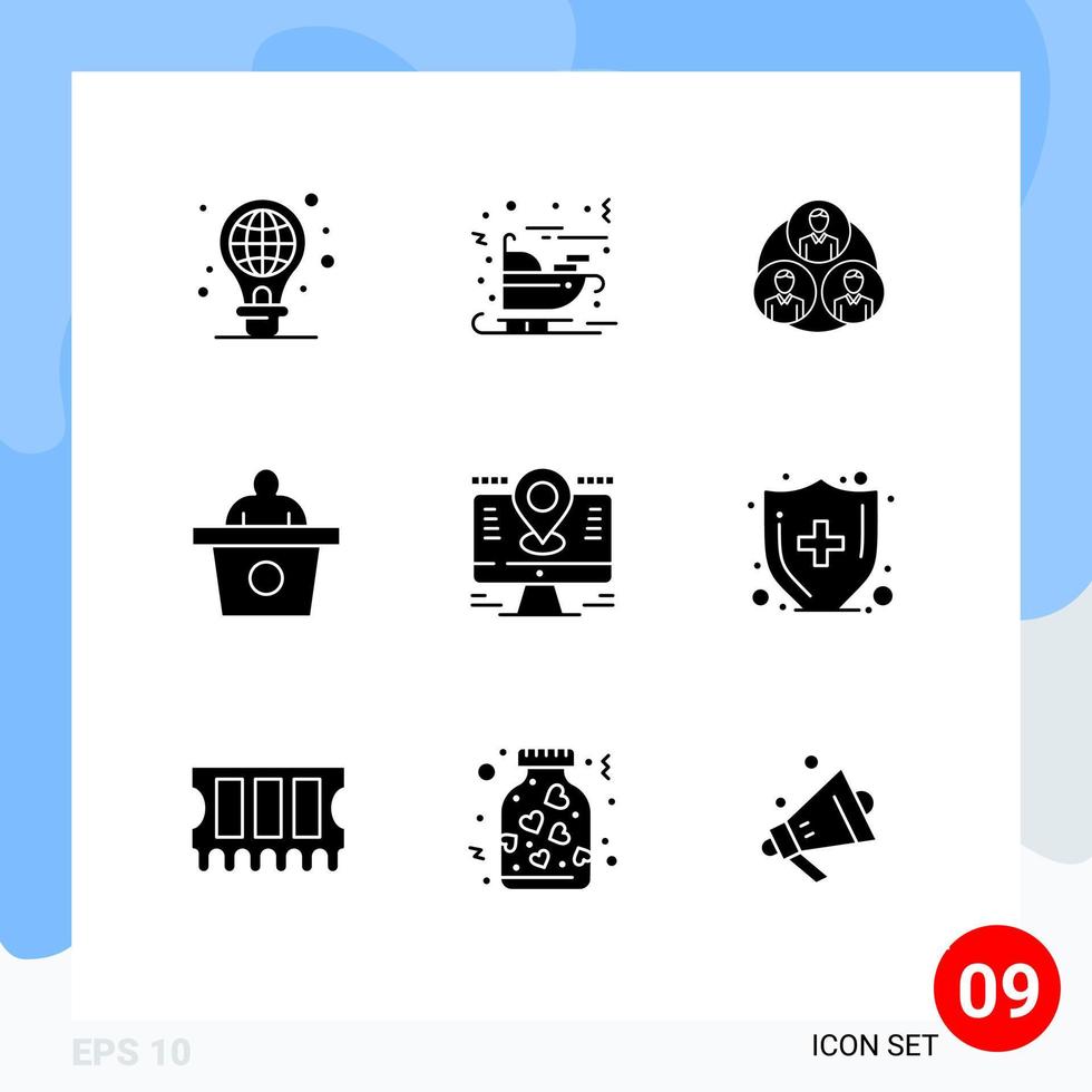Set of 9 Modern UI Icons Symbols Signs for location map staff speech conference Editable Vector Design Elements