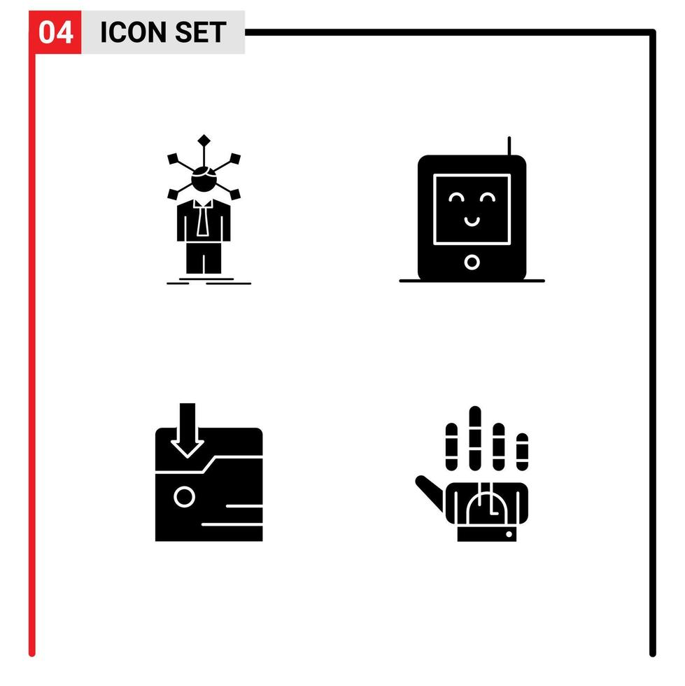 Solid Glyph Pack of 4 Universal Symbols of development download personality monitor tracking Editable Vector Design Elements