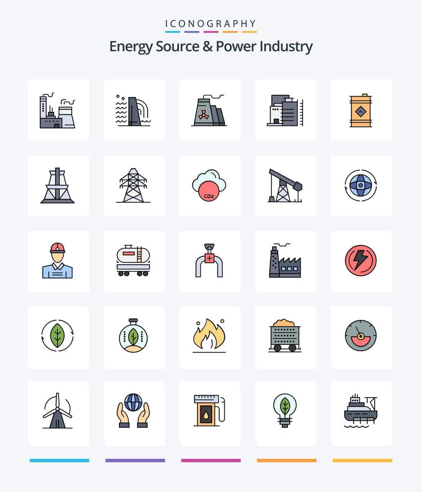 creativo energía fuente y poder industria 25 línea lleno icono paquete tal como aceite. construcción. eléctrico. co industria. ambiental vector
