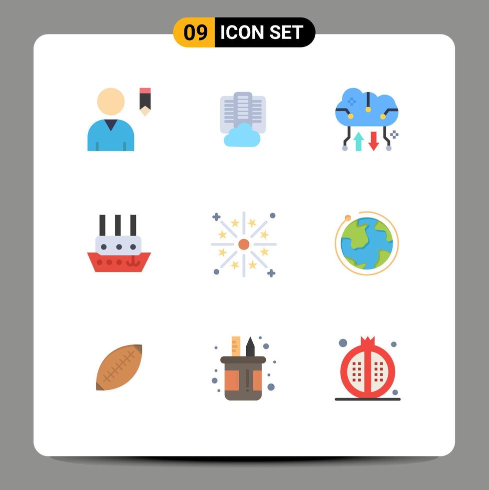Set of 9 Modern UI Icons Symbols Signs for festivity vessel cloud computing steamship ship Editable Vector Design Elements