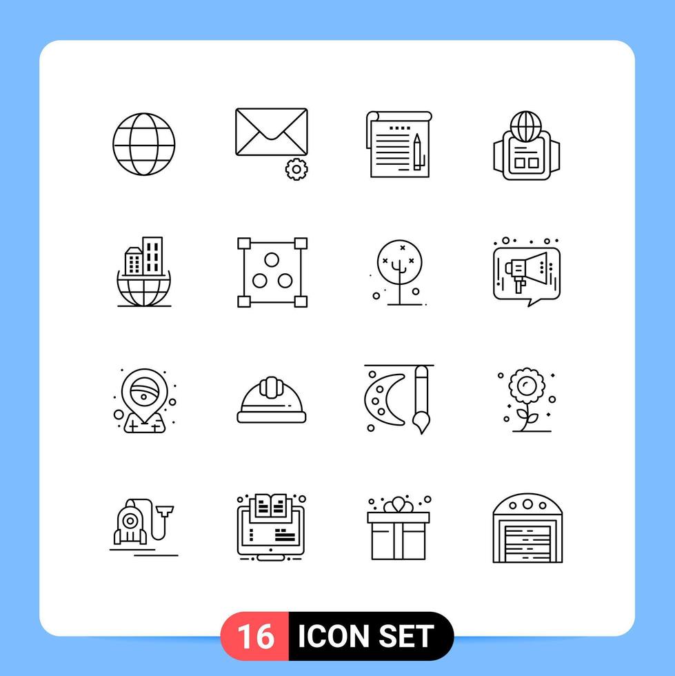 Set of 16 Vector Outlines on Grid for abstract business note architecture world Editable Vector Design Elements