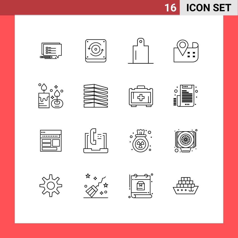 Modern Set of 16 Outlines and symbols such as building candle preparation aromatherapy aroma Editable Vector Design Elements