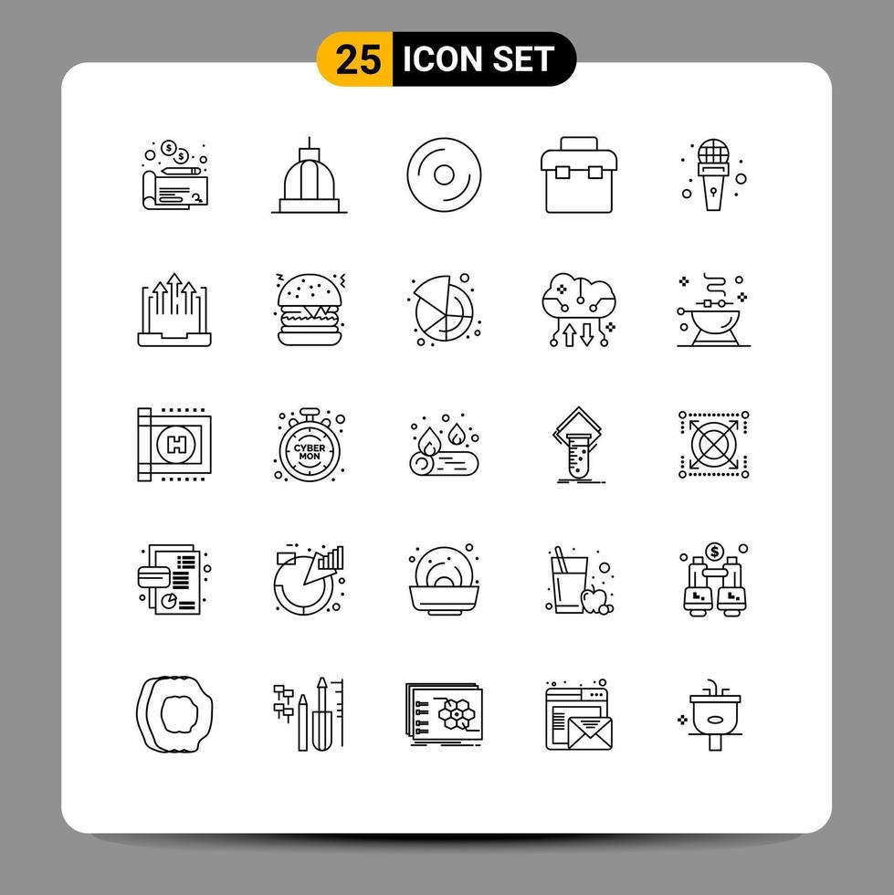 25 Creative Icons Modern Signs and Symbols of mic lunchbox cd equipment multimedia Editable Vector Design Elements