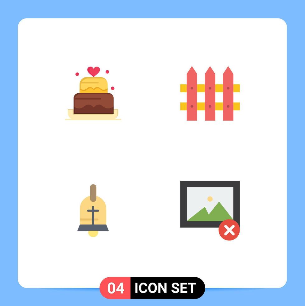 Pack of 4 Modern Flat Icons Signs and Symbols for Web Print Media such as cake easter wedding garden delete Editable Vector Design Elements