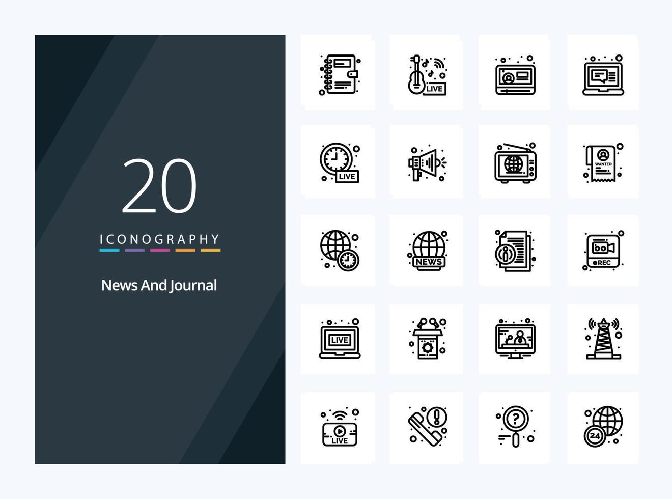 20 Noticias contorno icono para presentación vector