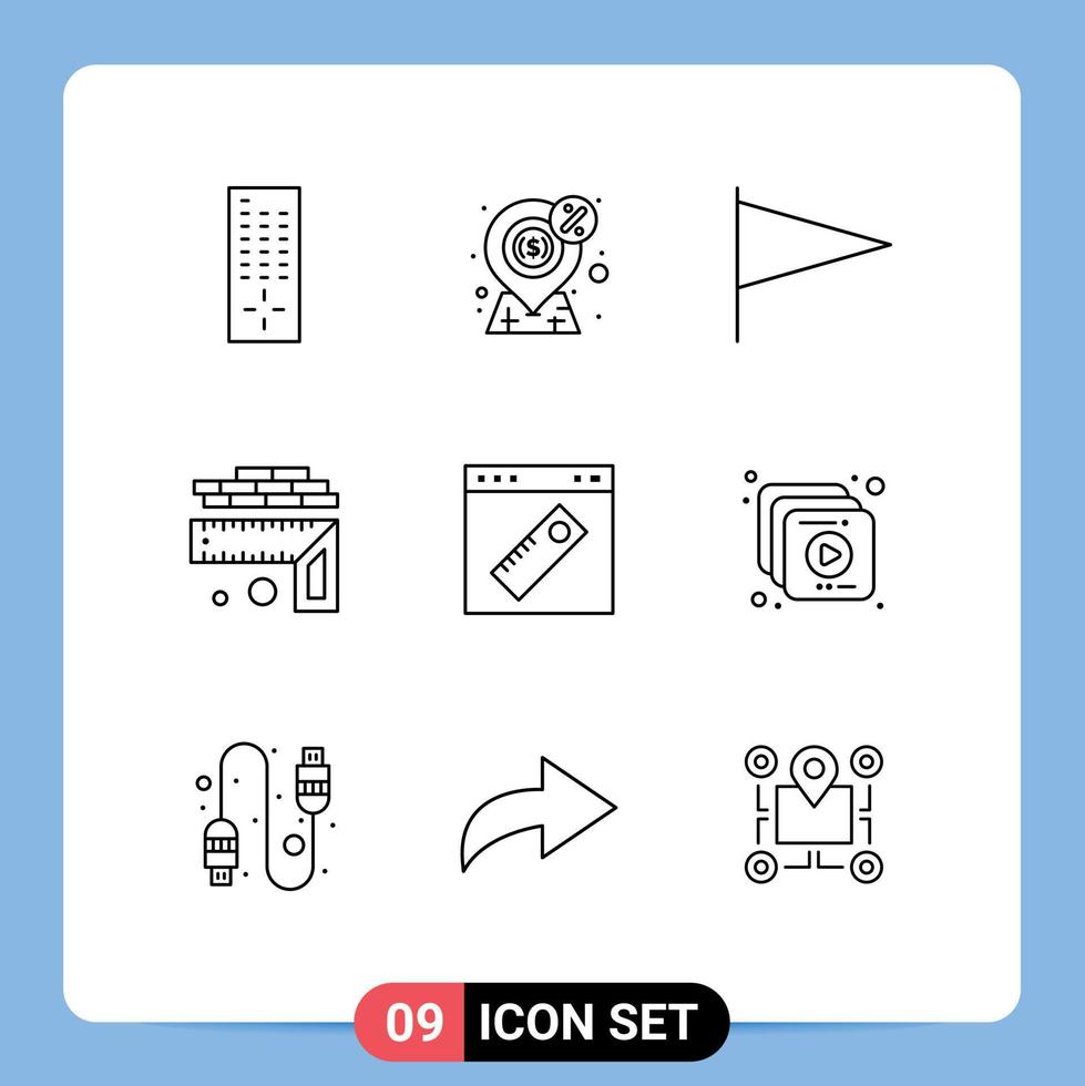 Stock Vector Icon Pack of 9 Line Signs and Symbols for tool interface country size height Editable Vector Design Elements