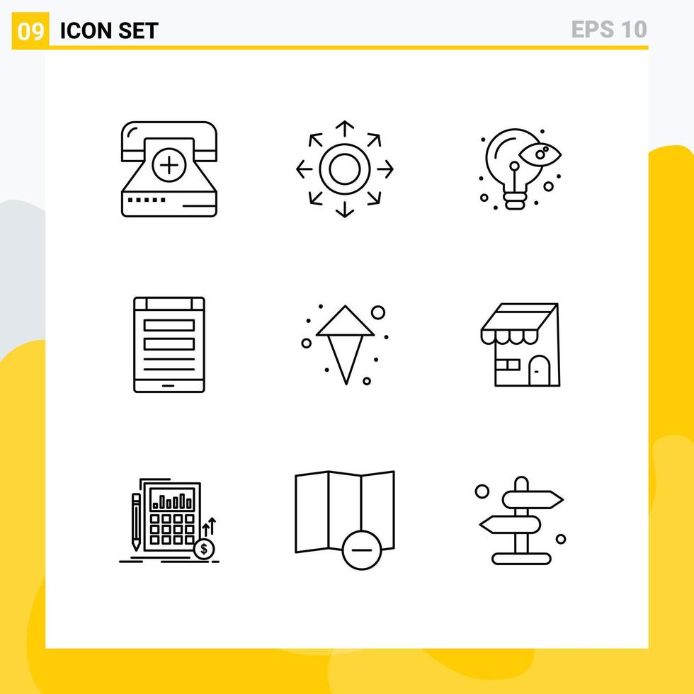 Editable Vector Line Pack of 9 Simple Outlines of social media online arrow internet idea Editable Vector Design Elements