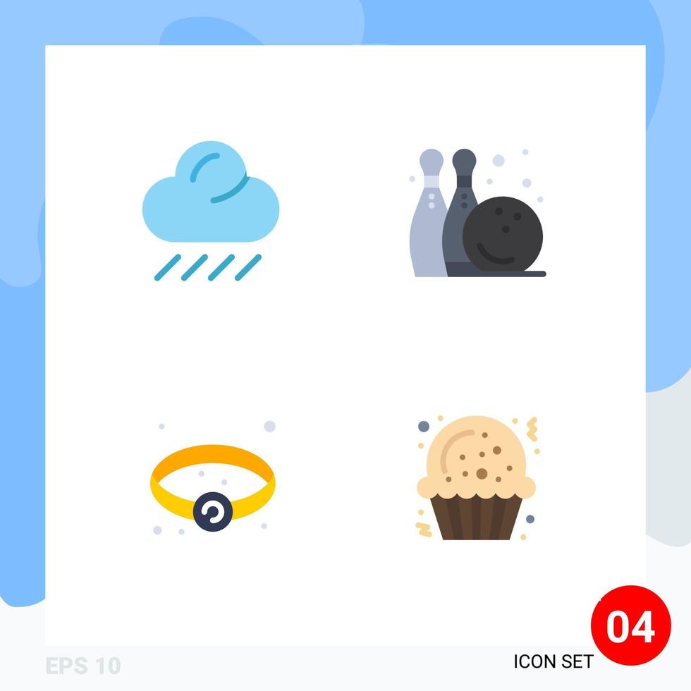 Universal Icon Symbols Group of 4 Modern Flat Icons of cloud jewel bowling pine play cookie Editable Vector Design Elements
