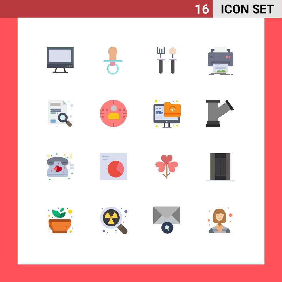 Universal Icon Symbols Group of 16 Modern Flat Colors of hardware printer pacifier digital rake Editable Pack of Creative Vector Design Elements