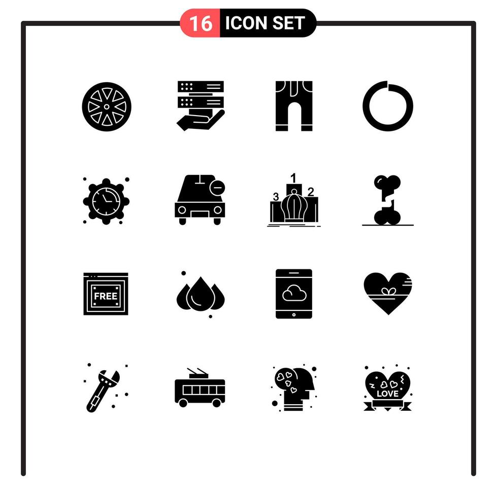 16 User Interface Solid Glyph Pack of modern Signs and Symbols of date setting baby washer bolt Editable Vector Design Elements