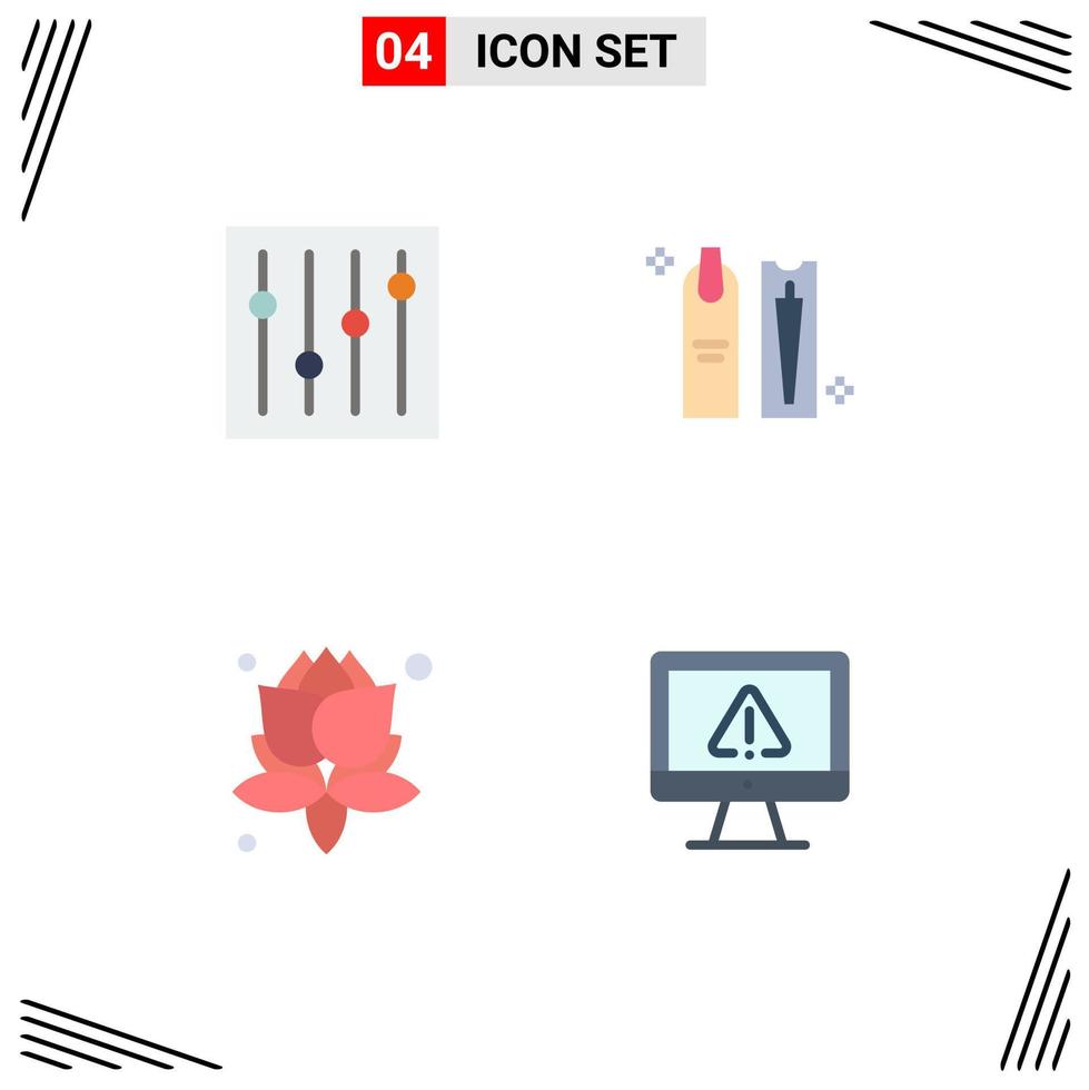 Editable Vector Line Pack of 4 Simple Flat Icons of controls plant beauty hygiene computer Editable Vector Design Elements