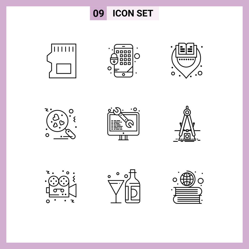 9 Creative Icons Modern Signs and Symbols of web development software library coding love Editable Vector Design Elements