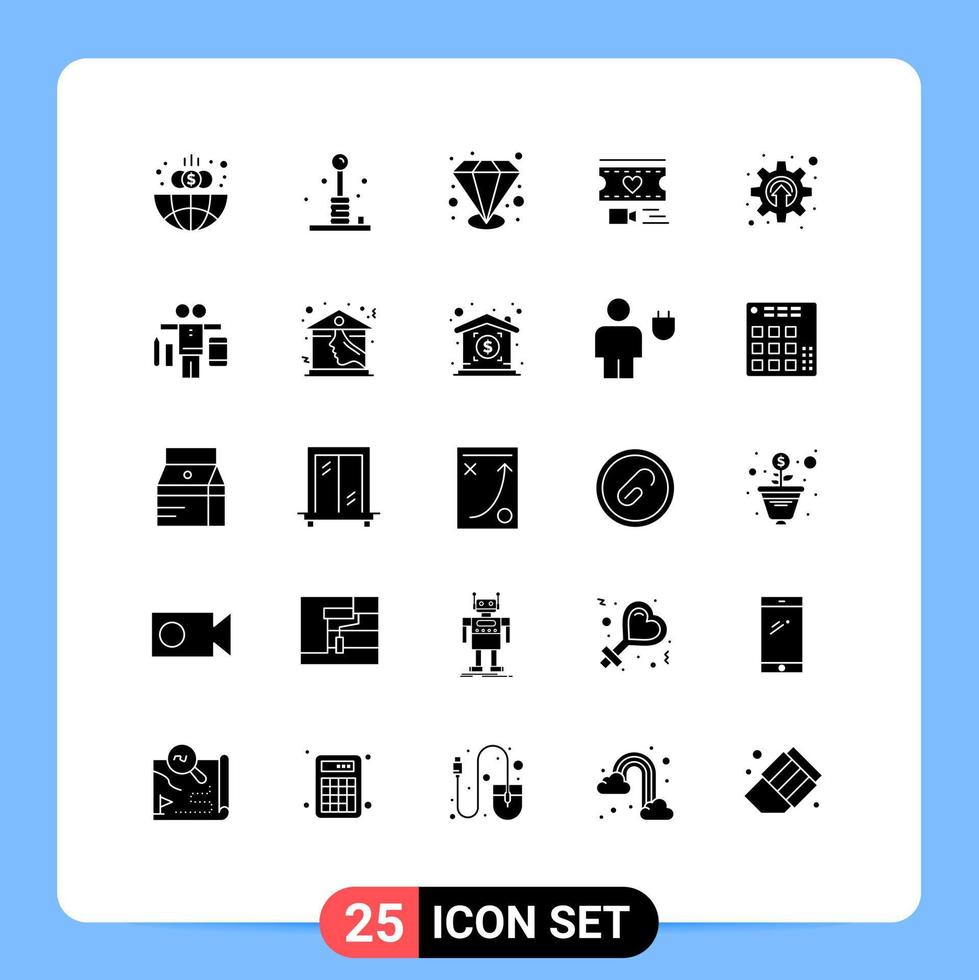 Pack of 25 Modern Solid Glyphs Signs and Symbols for Web Print Media such as development wedding recreation love filam Editable Vector Design Elements