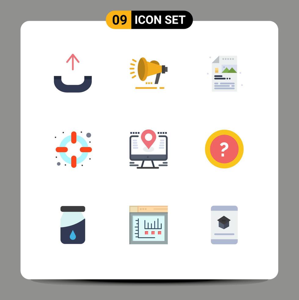 9 User Interface Flat Color Pack of modern Signs and Symbols of lcd computer process map lifesaver Editable Vector Design Elements