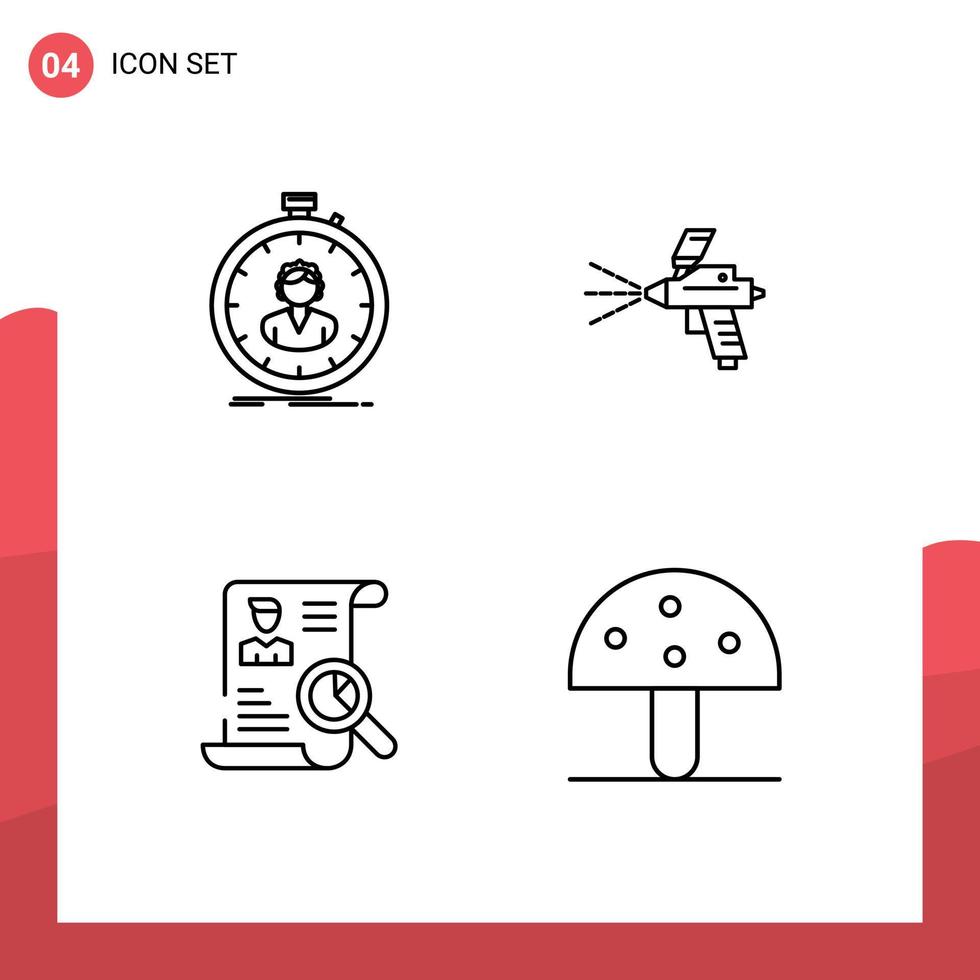 Mobile Interface Line Set of 4 Pictograms of fast resume timer paint cv Editable Vector Design Elements