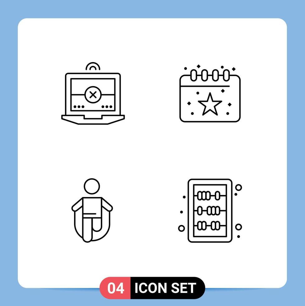 4 Creative Icons Modern Signs and Symbols of laptop jumping birthday party skipping Editable Vector Design Elements