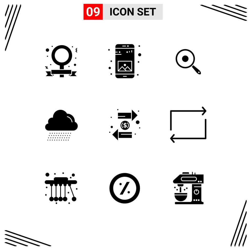 Pictogram Set of 9 Simple Solid Glyphs of exchange coin pan canada cloud Editable Vector Design Elements