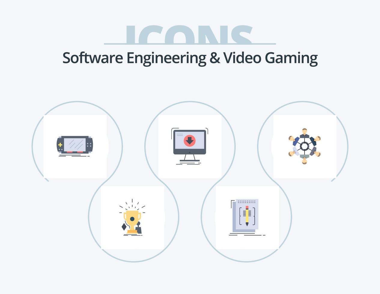 software Ingenieria y vídeo juego de azar plano icono paquete 5 5 icono diseño. dlc. suma. idioma. psp. juego vector